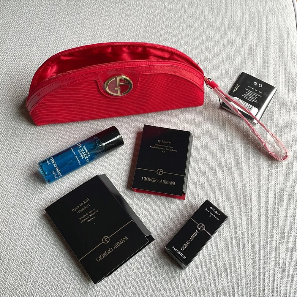 Giorgio Armani red wristlet beauty makeup bundle